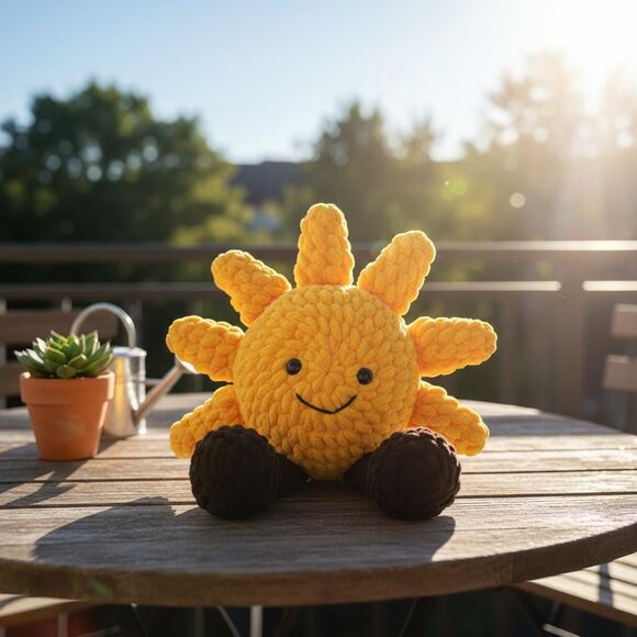 Handmade Crochet Sun Plushie Toy Inspired by Jellycat Style, Sunshine Baby Gift - Picture 7 of 9
